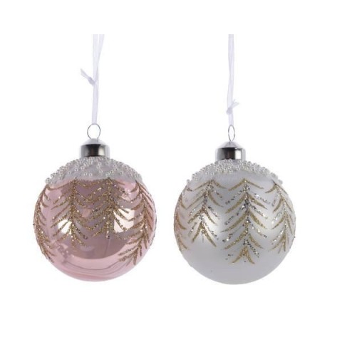 SFERA VETRO CON RAMO GLITTERAT